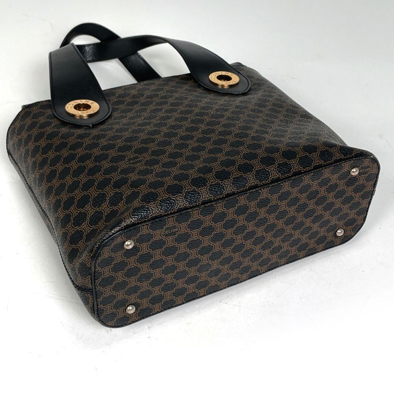 Celine Macadam Pattern Handbag Circle Logo Tote Handbag Coated Canvas Black