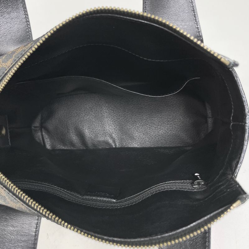 Celine Macadam Pattern Handbag Circle Logo Tote Handbag Coated Canvas Black