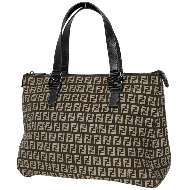 Fendi Zucchino Pattern Handbag Tote Handbag Canvas Brown 8bh134 Women