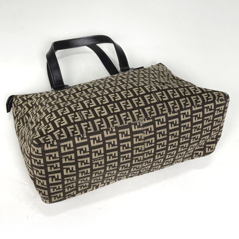 Fendi Zucchino Pattern Handbag Tote Handbag Canvas Brown 8bh134 Women