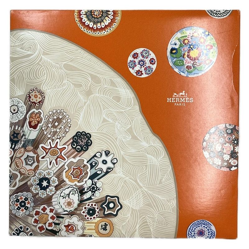 Hermes Scarf Carré 90 Ivory Light Blue and Multi Charmes des Plages Normandes