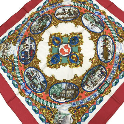 Hermes Carré 90 Like Scarf Red Ivory and Multi L'entente Cordiale French-English