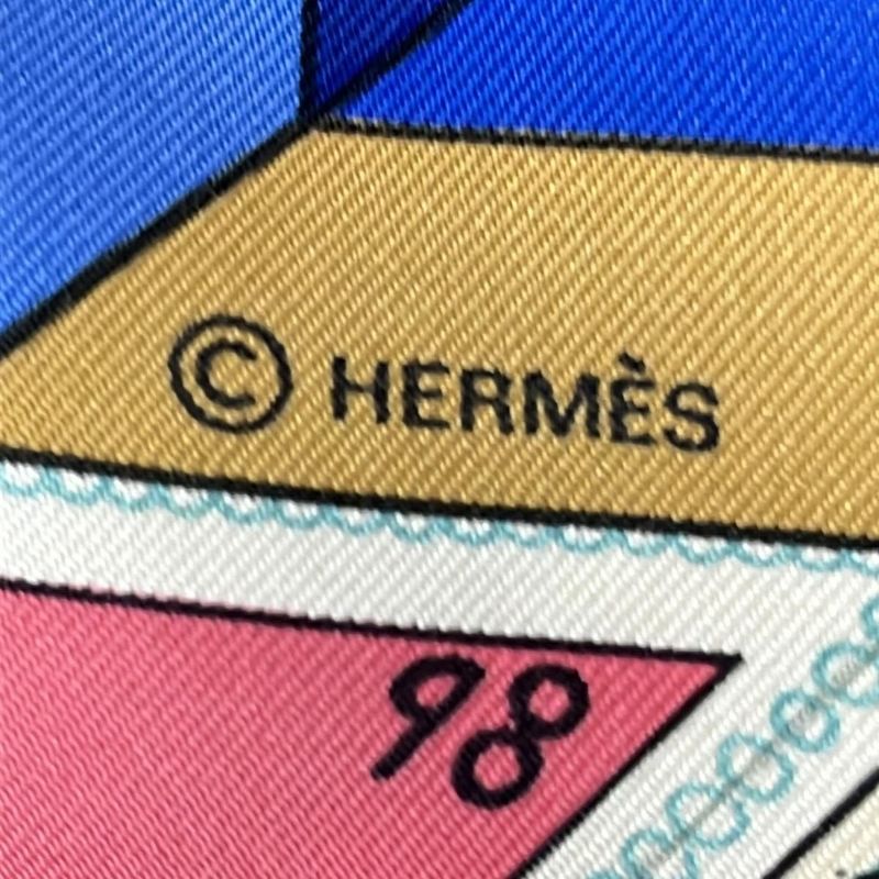 Hermes Carré 90 Like Scarf Navy Yellow and Multi Correspondance Stamps Silk