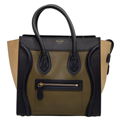 Celine Handbag Luggage Micro Shopper Black X Khaki X Beige Leather