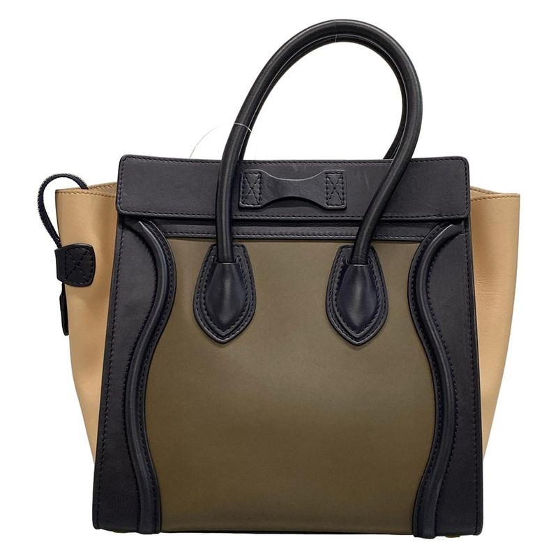 Celine Handbag Luggage Micro Shopper Black X Khaki X Beige Leather