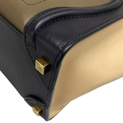 Celine Handbag Luggage Micro Shopper Black X Khaki X Beige Leather
