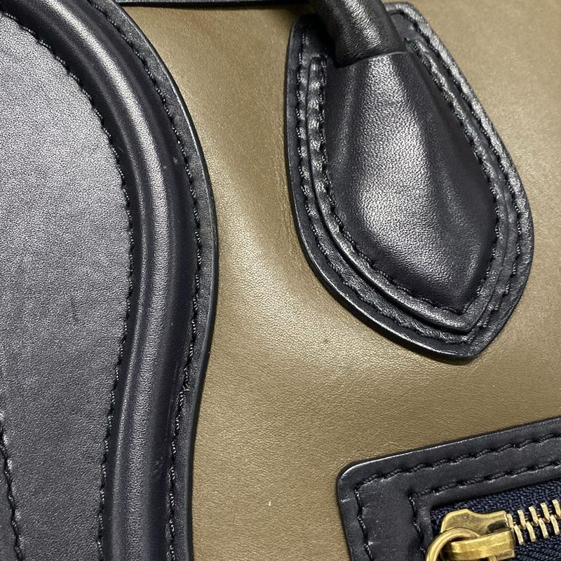 Celine Handbag Luggage Micro Shopper Black X Khaki X Beige Leather