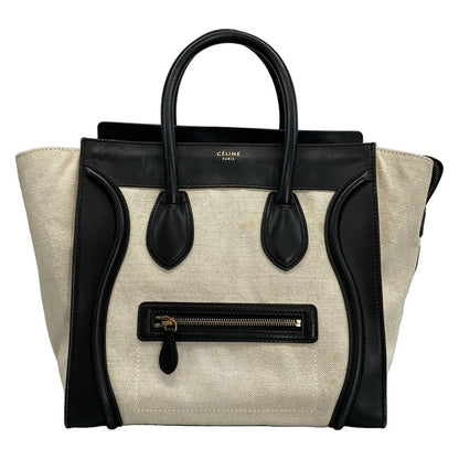 Celine Handbag Luggage Mini Shopper Black and Ivory Linen Leather