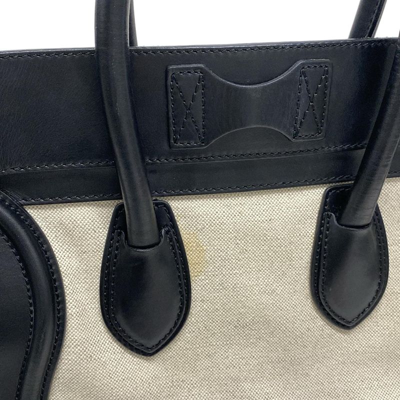 Celine Handbag Luggage Mini Shopper Black and Ivory Linen Leather