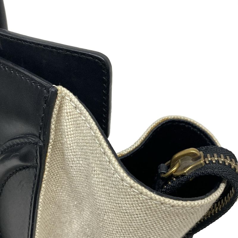 Celine Handbag Luggage Mini Shopper Black and Ivory Linen Leather