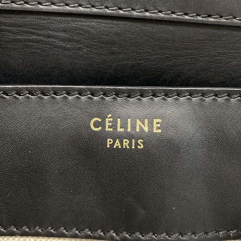 Celine Handbag Luggage Mini Shopper Black and Ivory Linen Leather