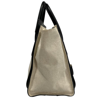 Celine Handbag Luggage Mini Shopper Black and Ivory Linen Leather