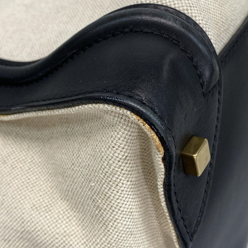 Celine Handbag Luggage Mini Shopper Black and Ivory Linen Leather