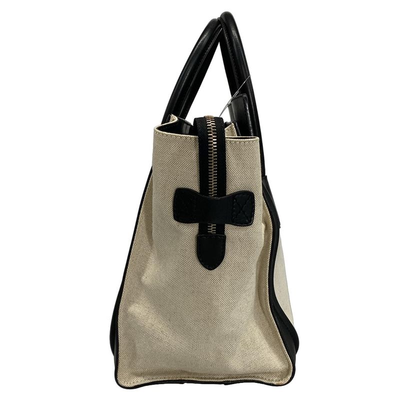 Celine Handbag Luggage Mini Shopper Black and Ivory Linen Leather