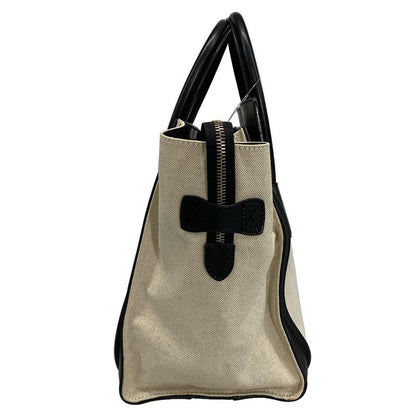 Celine Handbag Luggage Mini Shopper Black and Ivory Linen Leather