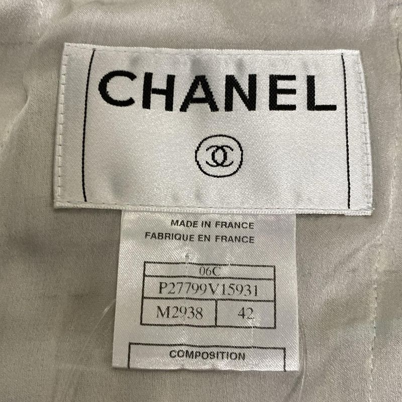 Chanel Jacket Size 42 L Women - P27799 Light Gray X Light Blue X Multi Tweed