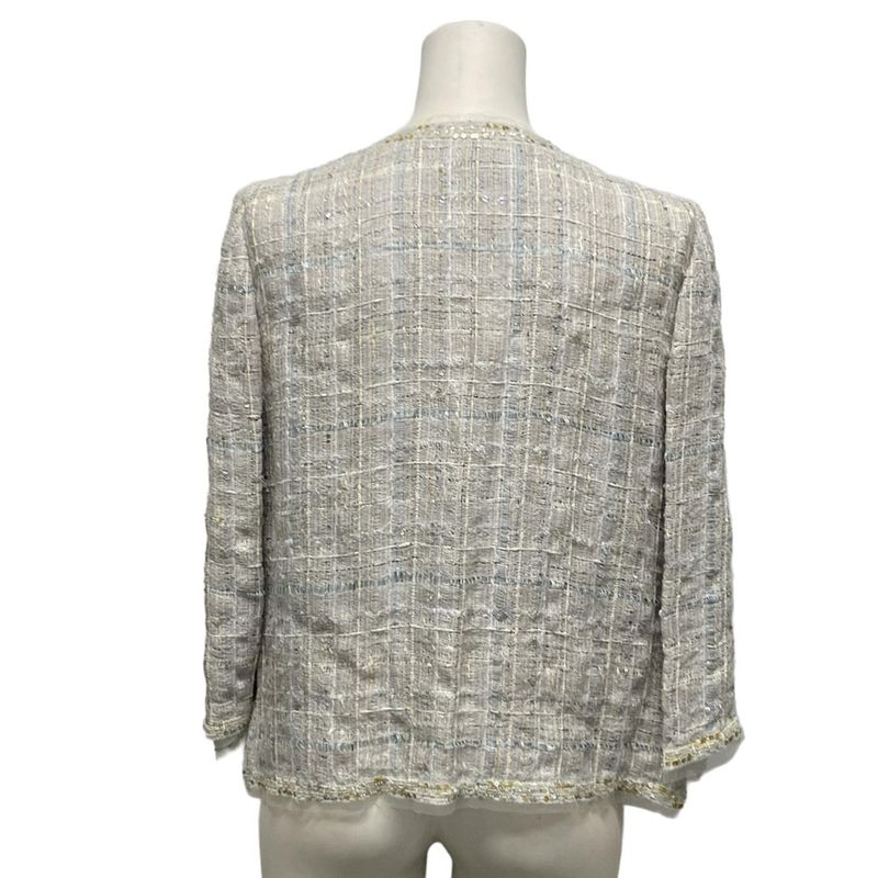 Chanel Jacket Size 42 L Women - P27799 Light Gray X Light Blue X Multi Tweed
