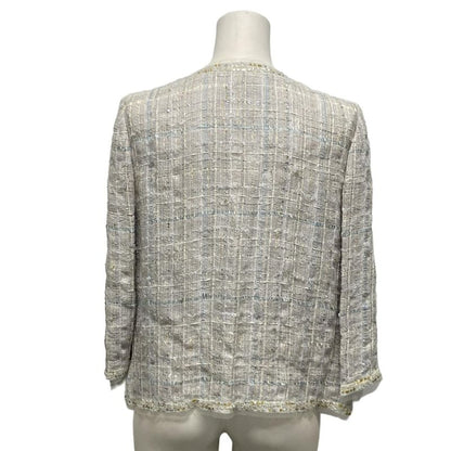 Chanel Jacket Size 42 L Women - P27799 Light Gray X Light Blue X Multi Tweed