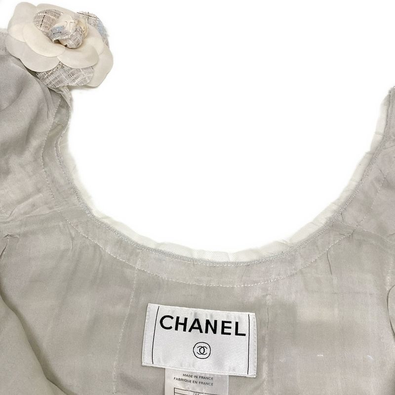 Chanel Jacket Size 42 L Women - P27799 Light Gray X Light Blue X Multi Tweed