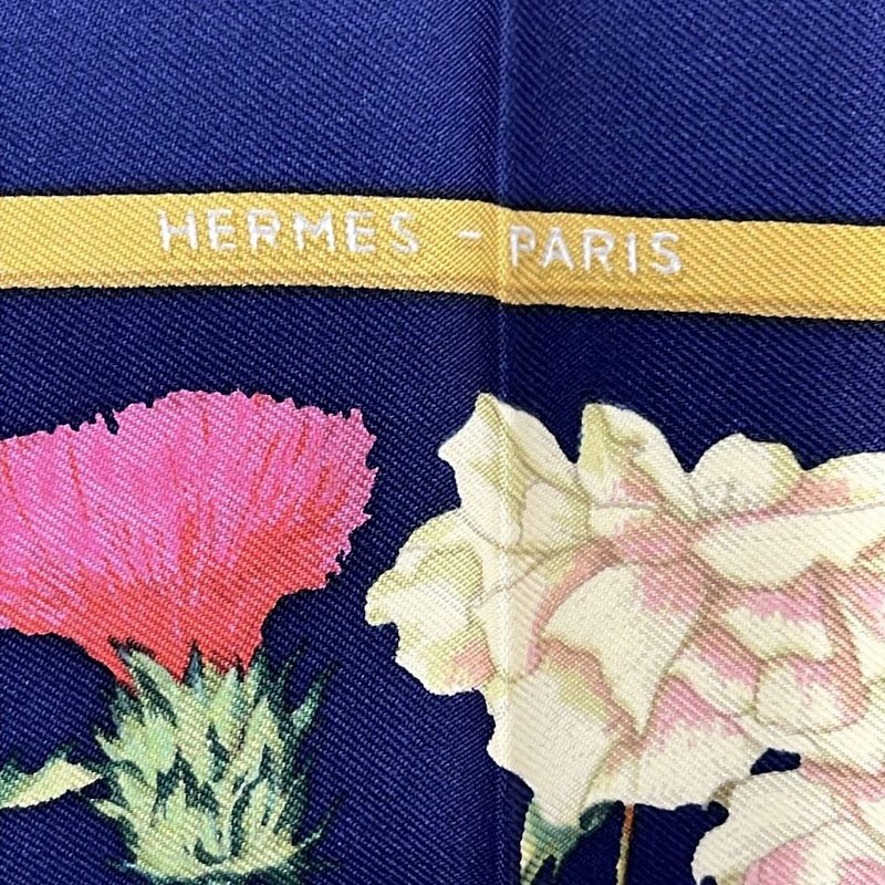 Hermes Scarf Petit Carré Navy and Pink and Multi Regina Silk Pocket Chief