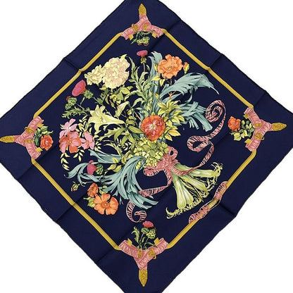 Hermes Scarf Petit Carré Navy and Pink and Multi Regina Silk Pocket Chief