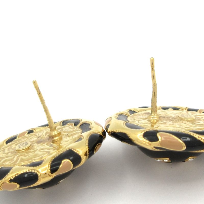 Chanel Earrings Black×gold×clear Coco Mark