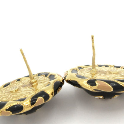 Chanel Earrings Black×gold×clear Coco Mark