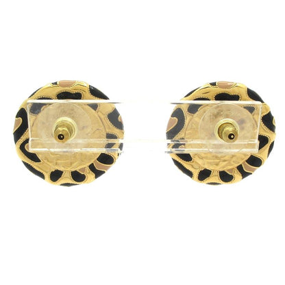 Chanel Earrings Black×gold×clear Coco Mark