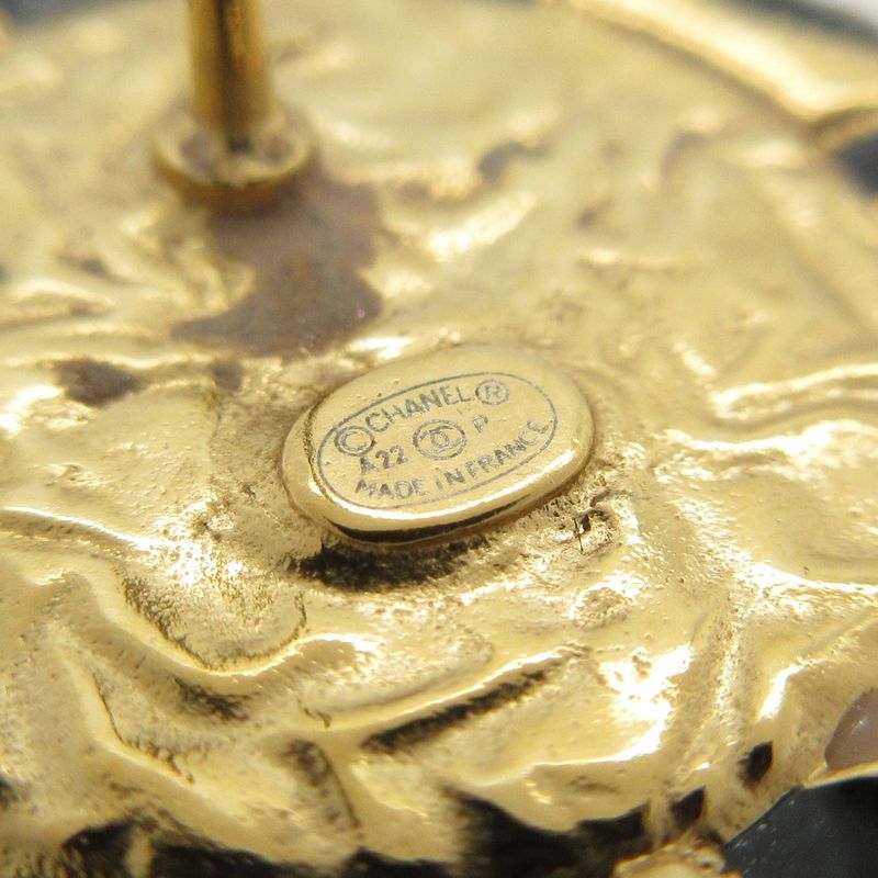 Chanel Earrings Black×gold×clear Coco Mark