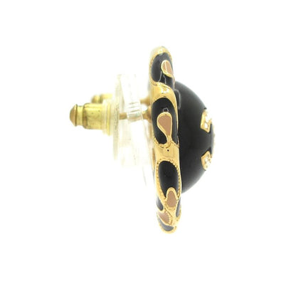 Chanel Earrings Black×gold×clear Coco Mark