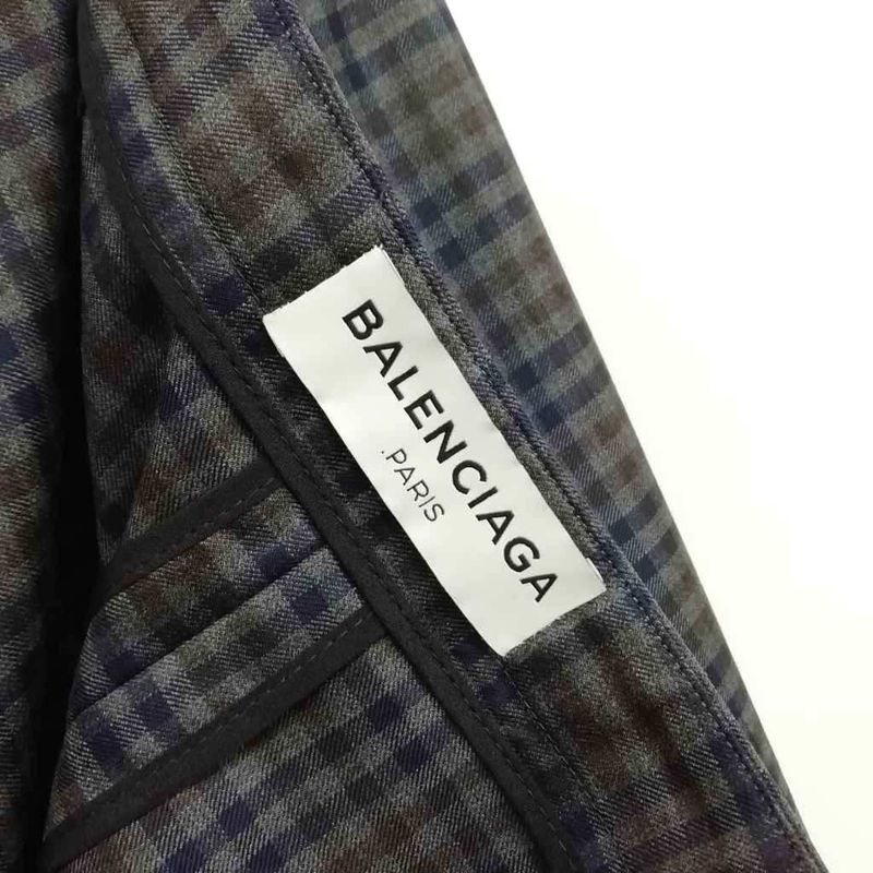 Balenciaga 2016 Wool Check Skirt Modified 38 Charcoal