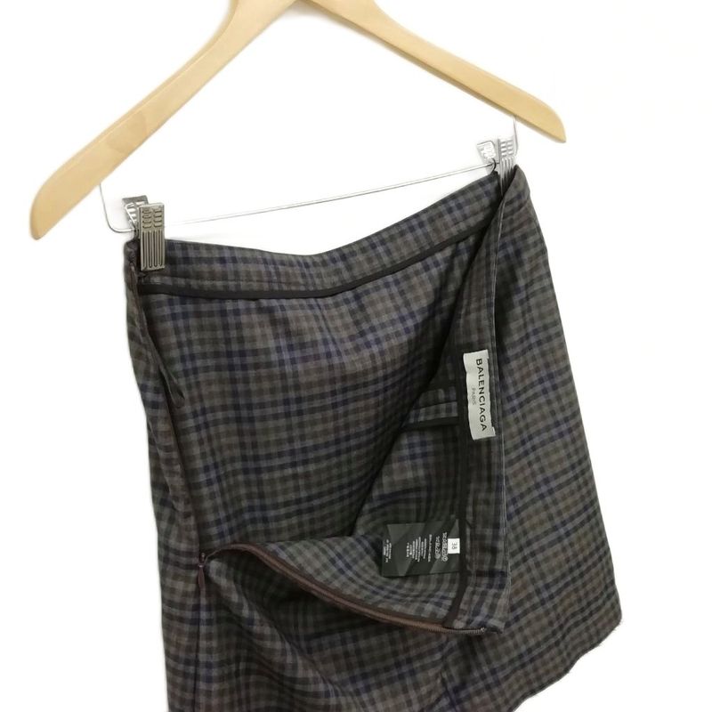 Balenciaga 2016 Wool Check Skirt Modified 38 Charcoal