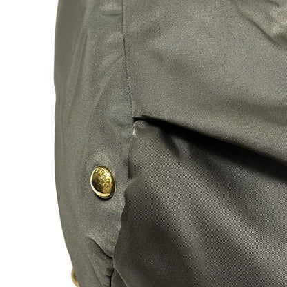 Prada Tote Bag Logo Jacquard Khaki X Dark Brown Leather Tag Draw String Shape