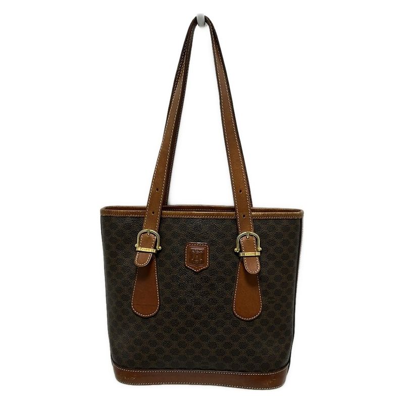 Celine Tote Bag Macadam Pattern Dark Brown and Brown Leather