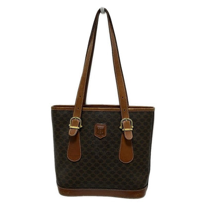 Celine Tote Bag Macadam Pattern Dark Brown and Brown Leather