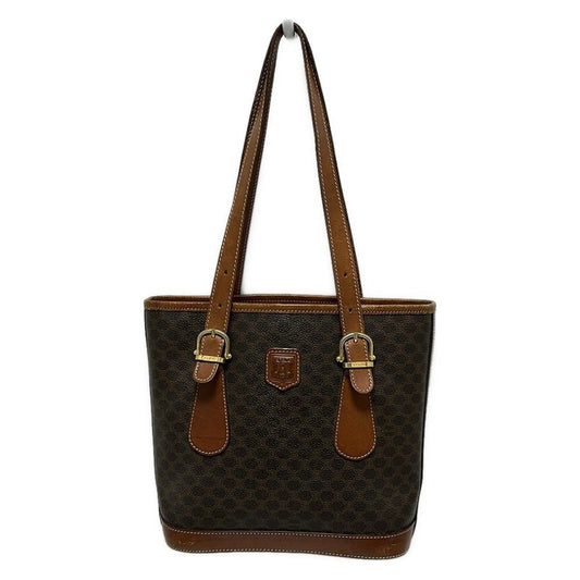 Celine Tote Bag Macadam Pattern Dark Brown and Brown Leather