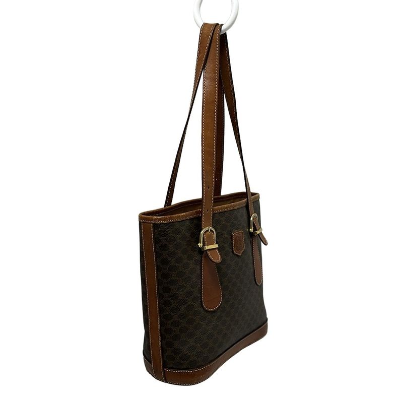 Celine Tote Bag Macadam Pattern Dark Brown and Brown Leather