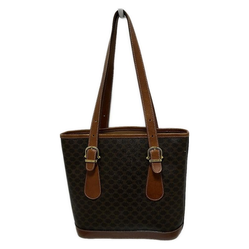 Celine Tote Bag Macadam Pattern Dark Brown and Brown Leather