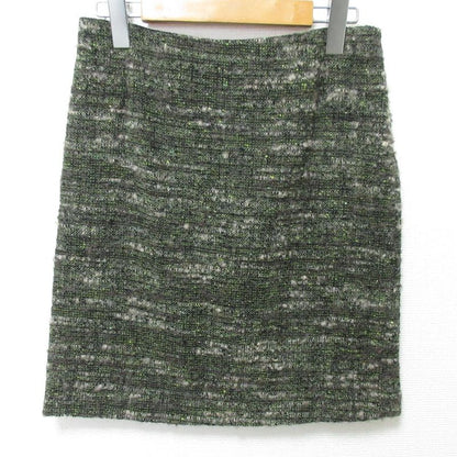 Prada Wool Tweed No Collar Jacket Skirt Setup 40 Green Ladies Preowned Used