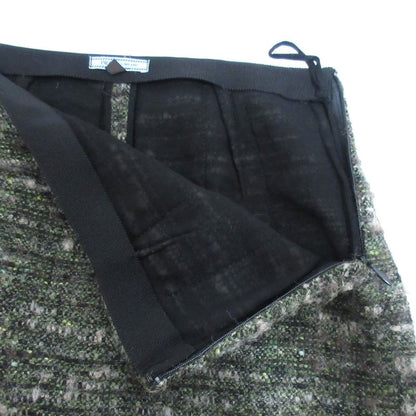 Prada Wool Tweed No Collar Jacket Skirt Setup 40 Green Ladies Preowned Used