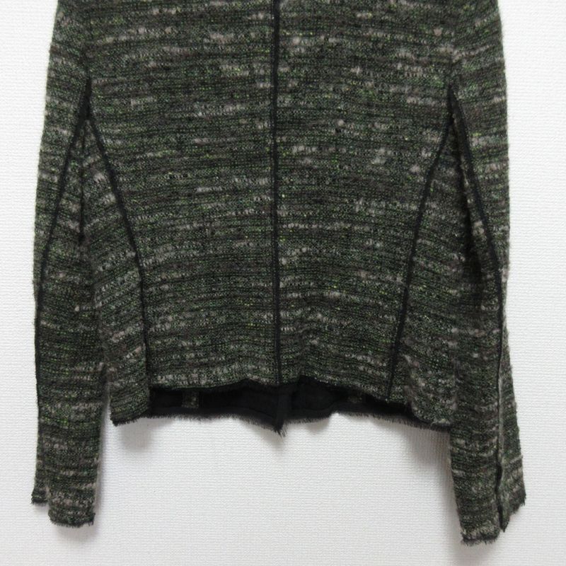 Prada Wool Tweed No Collar Jacket Skirt Setup 40 Green Ladies Preowned Used