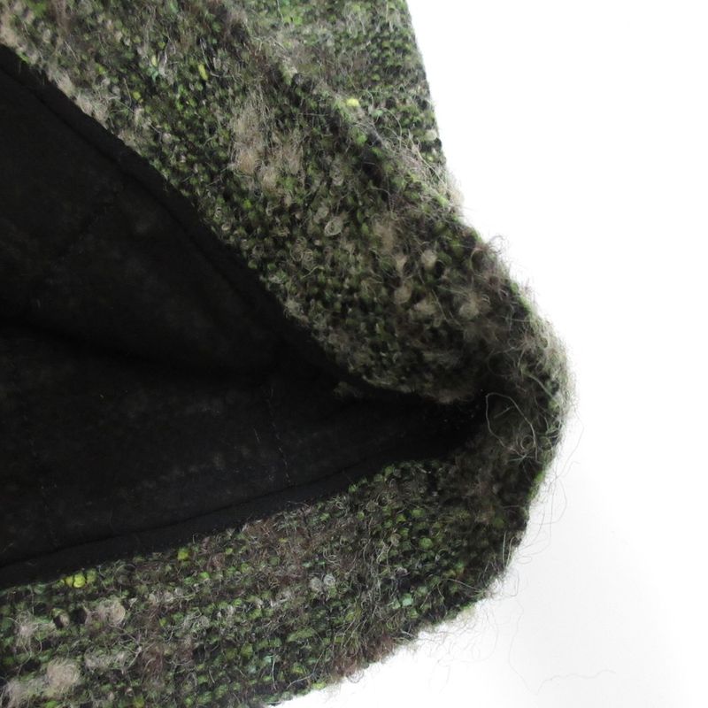 Prada Wool Tweed No Collar Jacket Skirt Setup 40 Green Ladies Preowned Used