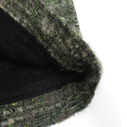 Prada Wool Tweed No Collar Jacket Skirt Setup 40 Green Ladies Preowned Used