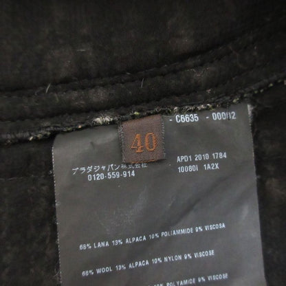 Prada Wool Tweed No Collar Jacket Skirt Setup 40 Green Ladies Preowned Used