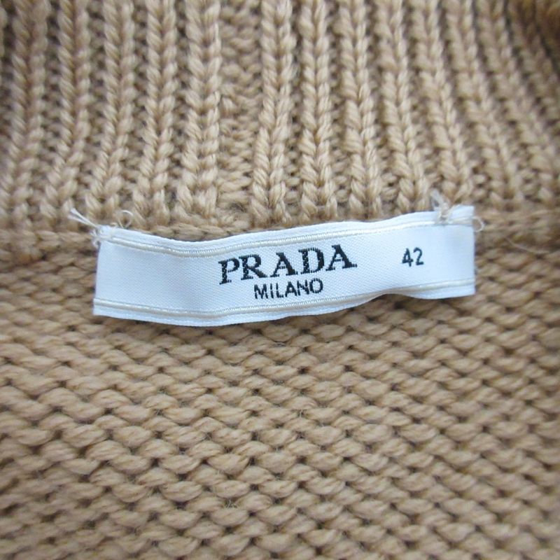 Good Prada Ruffle Pocket Knit Cardigan Size 42 Camel Women's Used