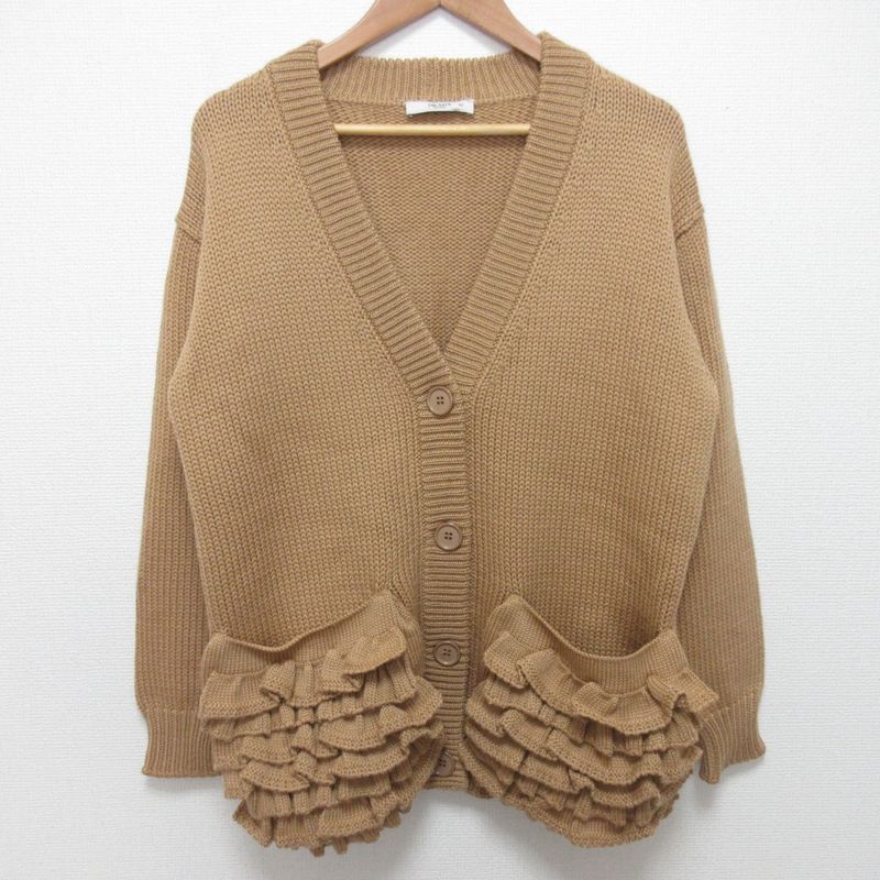Good Prada Ruffle Pocket Knit Cardigan Size 42 Camel Women's Used