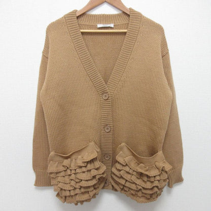 Good Prada Ruffle Pocket Knit Cardigan Size 42 Camel Women's Used