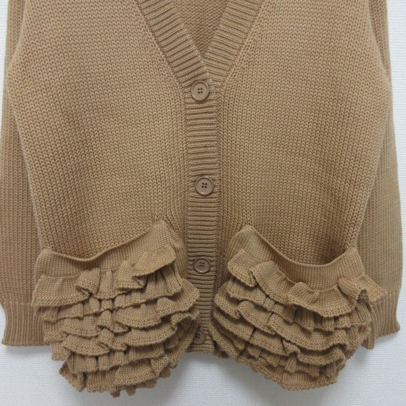 Good Prada Ruffle Pocket Knit Cardigan Size 42 Camel Women's Used