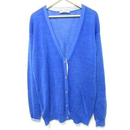 Prada Wool Silk Blend V-Neck Knit Cardigan Size 44 Blue Women's Preowned Used