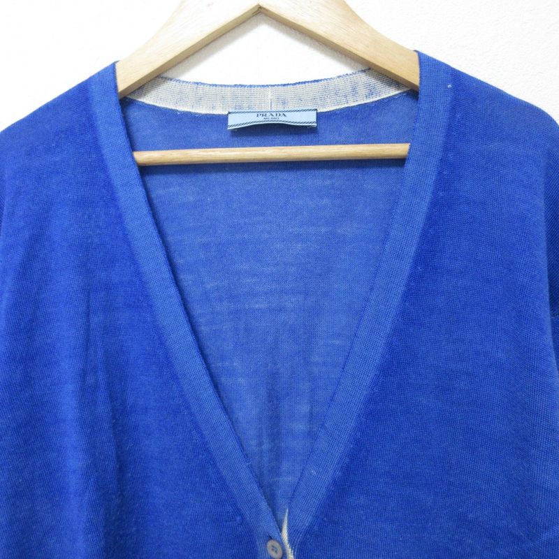 Prada Wool Silk Blend V-Neck Knit Cardigan Size 44 Blue Women's Preowned Used